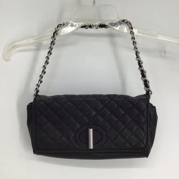 Talbots Quilted Leather Classic Clutch Shoulder Bag Silver Chain Hardware - Picture 1 of 14